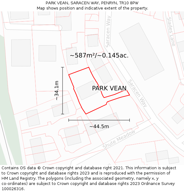 PARK VEAN, SARACEN WAY, PENRYN, TR10 8PW: Plot and title map