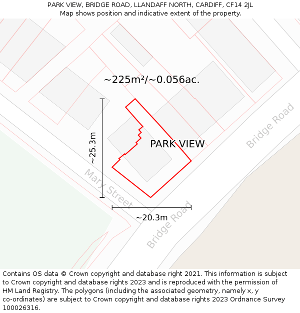 PARK VIEW, BRIDGE ROAD, LLANDAFF NORTH, CARDIFF, CF14 2JL: Plot and title map