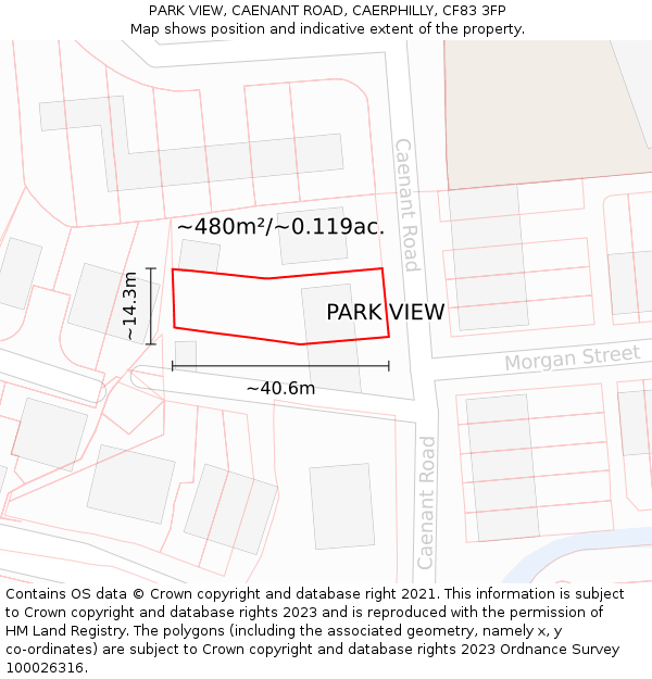 PARK VIEW, CAENANT ROAD, CAERPHILLY, CF83 3FP: Plot and title map