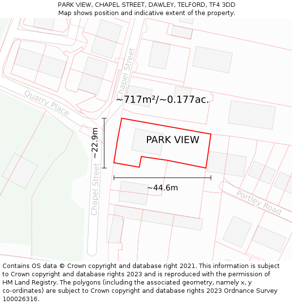 PARK VIEW, CHAPEL STREET, DAWLEY, TELFORD, TF4 3DD: Plot and title map