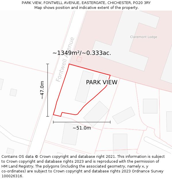 PARK VIEW, FONTWELL AVENUE, EASTERGATE, CHICHESTER, PO20 3RY: Plot and title map