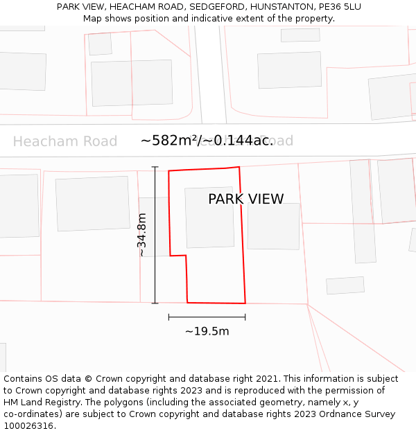 PARK VIEW, HEACHAM ROAD, SEDGEFORD, HUNSTANTON, PE36 5LU: Plot and title map