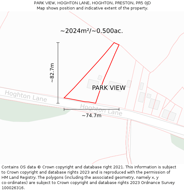 PARK VIEW, HOGHTON LANE, HOGHTON, PRESTON, PR5 0JD: Plot and title map