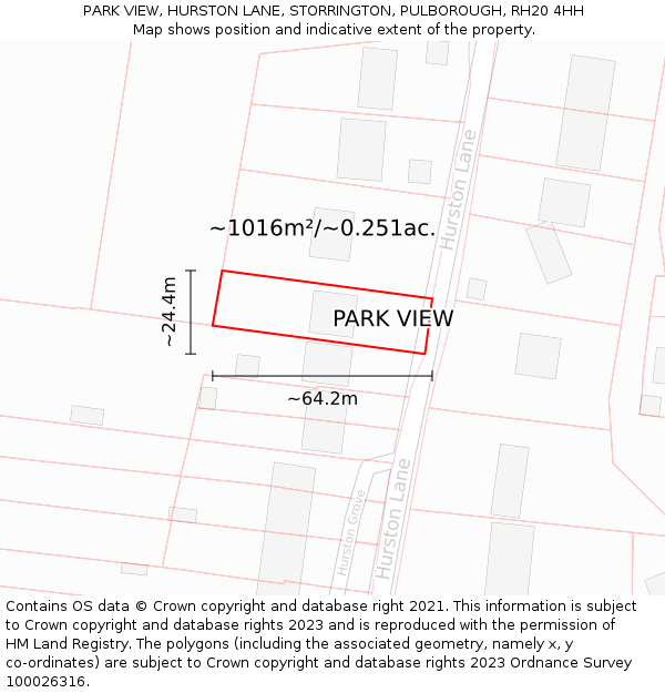 PARK VIEW, HURSTON LANE, STORRINGTON, PULBOROUGH, RH20 4HH: Plot and title map