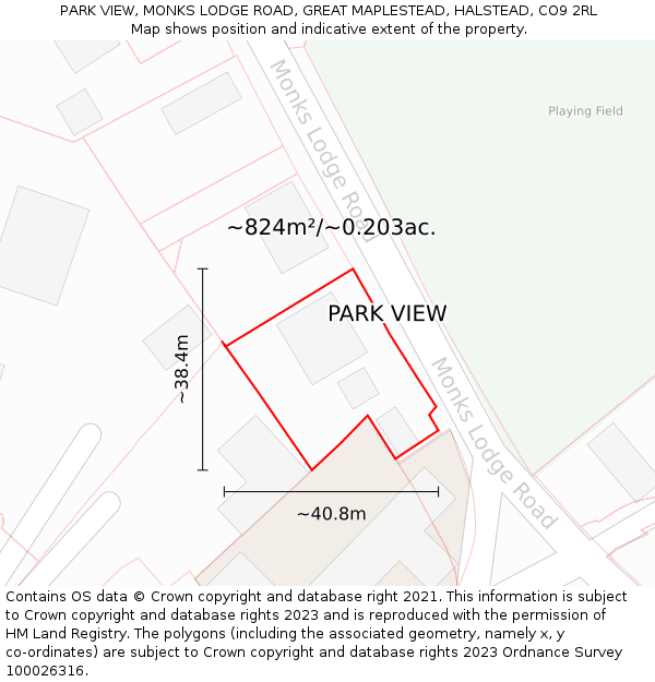 PARK VIEW, MONKS LODGE ROAD, GREAT MAPLESTEAD, HALSTEAD, CO9 2RL: Plot and title map