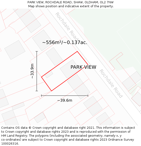 PARK VIEW, ROCHDALE ROAD, SHAW, OLDHAM, OL2 7NW: Plot and title map