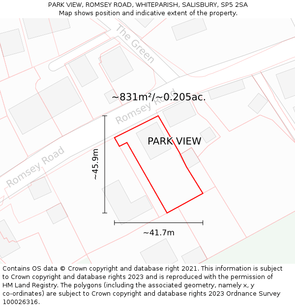 PARK VIEW, ROMSEY ROAD, WHITEPARISH, SALISBURY, SP5 2SA: Plot and title map