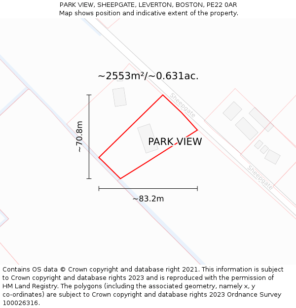 PARK VIEW, SHEEPGATE, LEVERTON, BOSTON, PE22 0AR: Plot and title map