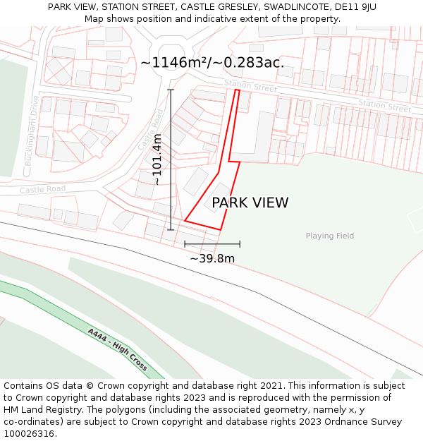 PARK VIEW, STATION STREET, CASTLE GRESLEY, SWADLINCOTE, DE11 9JU: Plot and title map