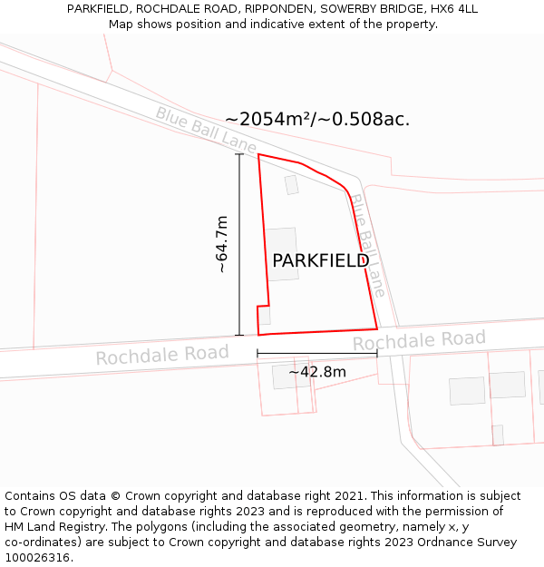 PARKFIELD, ROCHDALE ROAD, RIPPONDEN, SOWERBY BRIDGE, HX6 4LL: Plot and title map