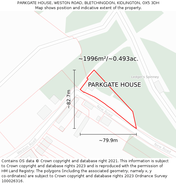 PARKGATE HOUSE, WESTON ROAD, BLETCHINGDON, KIDLINGTON, OX5 3DH: Plot and title map