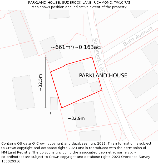 PARKLAND HOUSE, SUDBROOK LANE, RICHMOND, TW10 7AT: Plot and title map