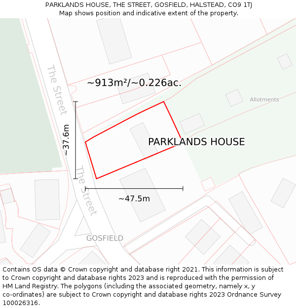 PARKLANDS HOUSE, THE STREET, GOSFIELD, HALSTEAD, CO9 1TJ: Plot and title map