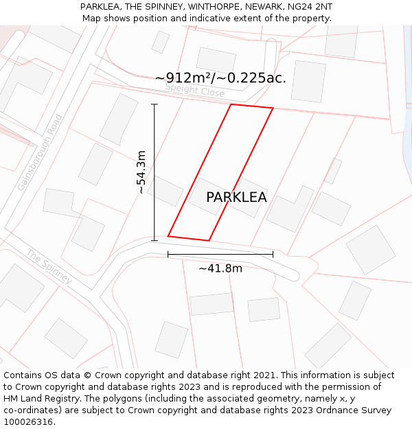 PARKLEA, THE SPINNEY, WINTHORPE, NEWARK, NG24 2NT: Plot and title map