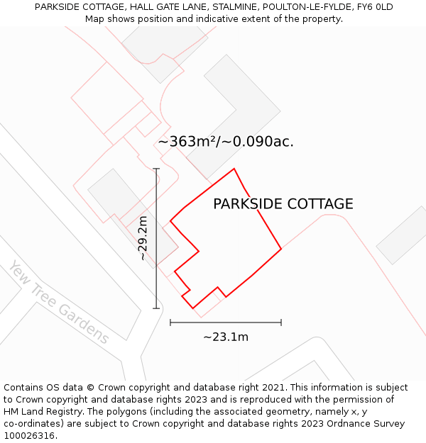 PARKSIDE COTTAGE, HALL GATE LANE, STALMINE, POULTON-LE-FYLDE, FY6 0LD: Plot and title map