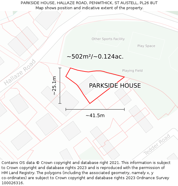 PARKSIDE HOUSE, HALLAZE ROAD, PENWITHICK, ST AUSTELL, PL26 8UT: Plot and title map