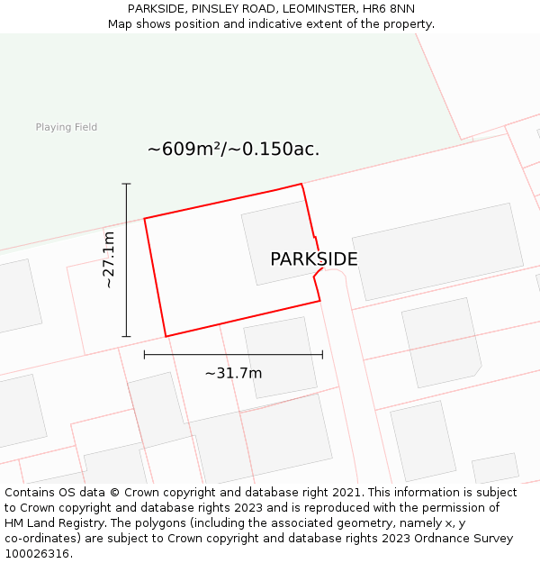 PARKSIDE, PINSLEY ROAD, LEOMINSTER, HR6 8NN: Plot and title map