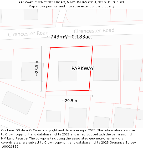 PARKWAY, CIRENCESTER ROAD, MINCHINHAMPTON, STROUD, GL6 9EL: Plot and title map