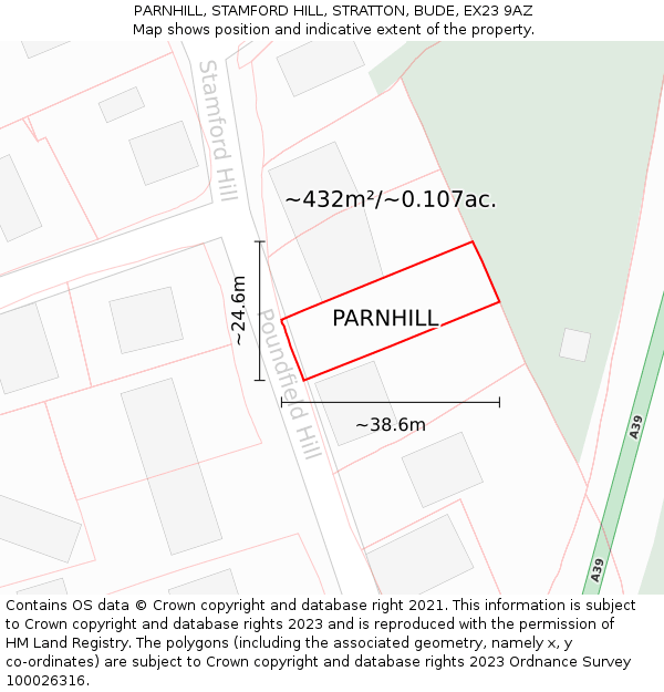 PARNHILL, STAMFORD HILL, STRATTON, BUDE, EX23 9AZ: Plot and title map