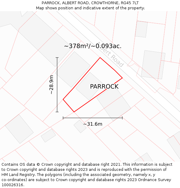 PARROCK, ALBERT ROAD, CROWTHORNE, RG45 7LT: Plot and title map