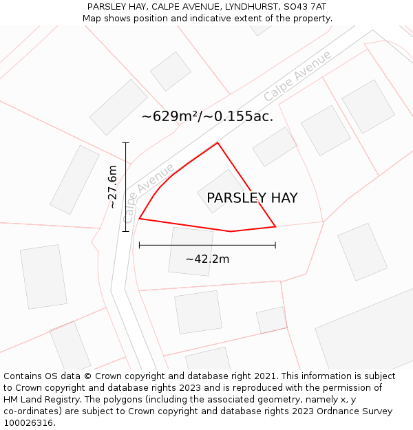 PARSLEY HAY, CALPE AVENUE, LYNDHURST, SO43 7AT: Plot and title map