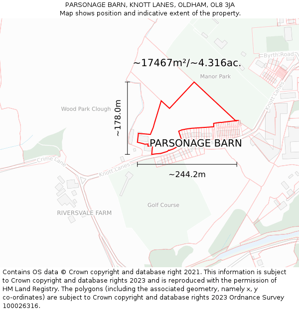 PARSONAGE BARN, KNOTT LANES, OLDHAM, OL8 3JA: Plot and title map