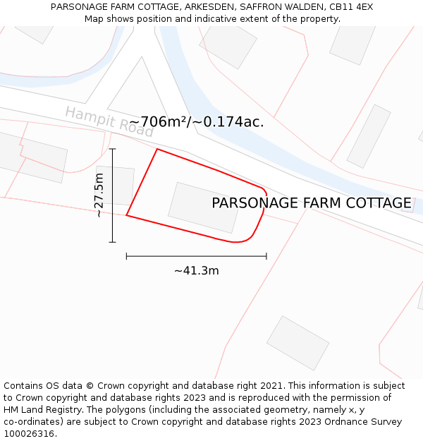 PARSONAGE FARM COTTAGE, ARKESDEN, SAFFRON WALDEN, CB11 4EX: Plot and title map