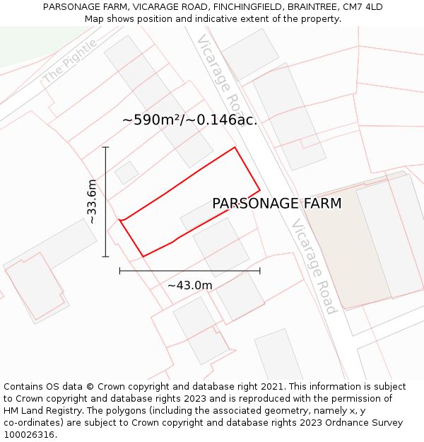 PARSONAGE FARM, VICARAGE ROAD, FINCHINGFIELD, BRAINTREE, CM7 4LD: Plot and title map