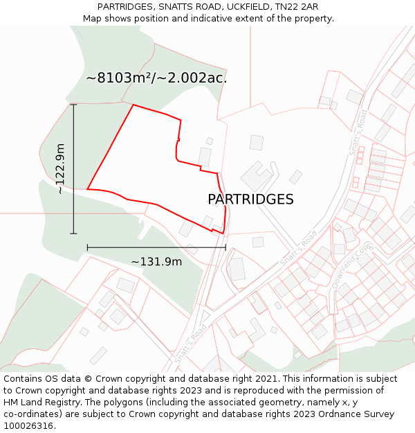 PARTRIDGES, SNATTS ROAD, UCKFIELD, TN22 2AR: Plot and title map