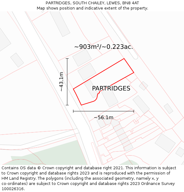 PARTRIDGES, SOUTH CHAILEY, LEWES, BN8 4AT: Plot and title map