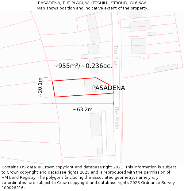 PASADENA, THE PLAIN, WHITESHILL, STROUD, GL6 6AA: Plot and title map