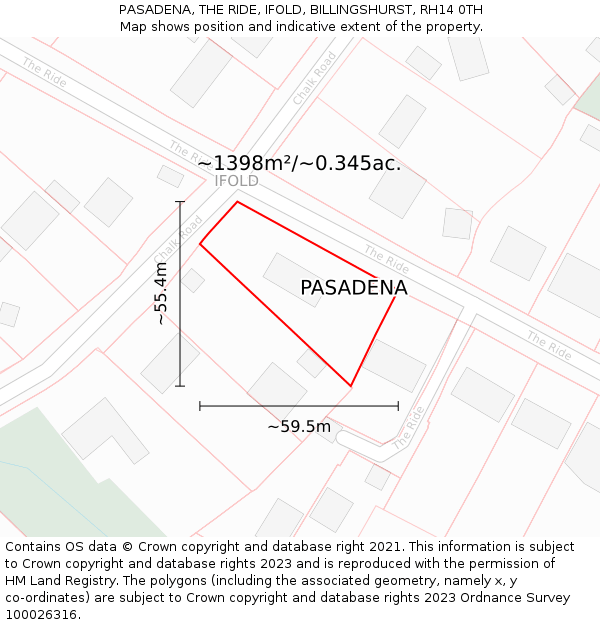 PASADENA, THE RIDE, IFOLD, BILLINGSHURST, RH14 0TH: Plot and title map