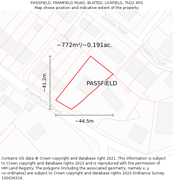 PASSFIELD, FRAMFIELD ROAD, BUXTED, UCKFIELD, TN22 4PG: Plot and title map