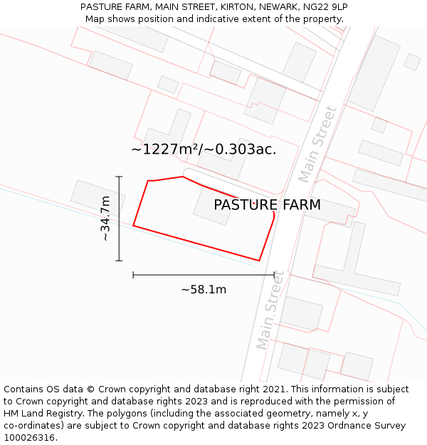 PASTURE FARM, MAIN STREET, KIRTON, NEWARK, NG22 9LP: Plot and title map