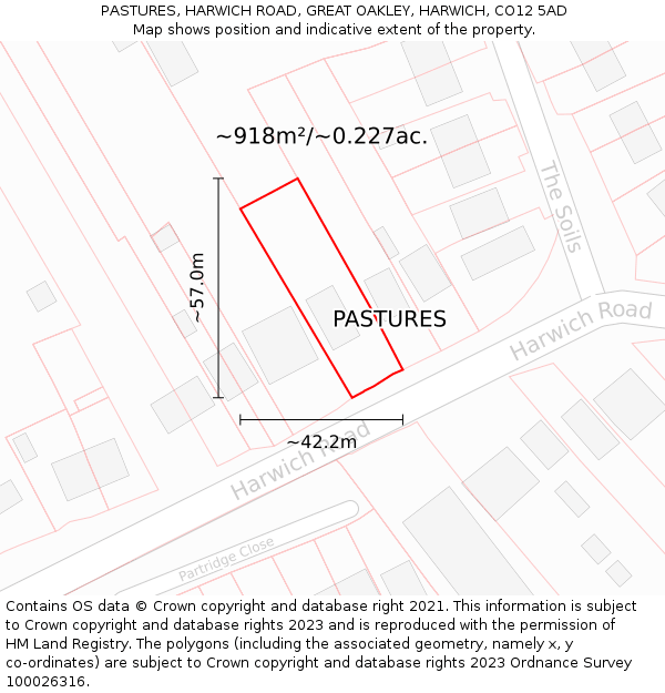 PASTURES, HARWICH ROAD, GREAT OAKLEY, HARWICH, CO12 5AD: Plot and title map