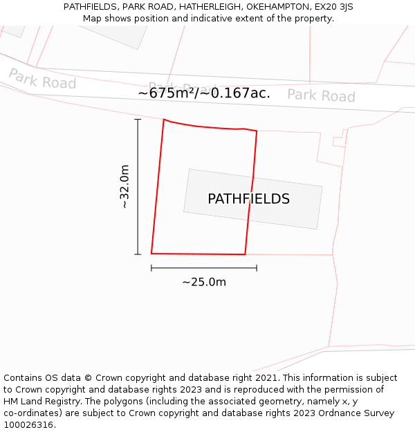 PATHFIELDS, PARK ROAD, HATHERLEIGH, OKEHAMPTON, EX20 3JS: Plot and title map