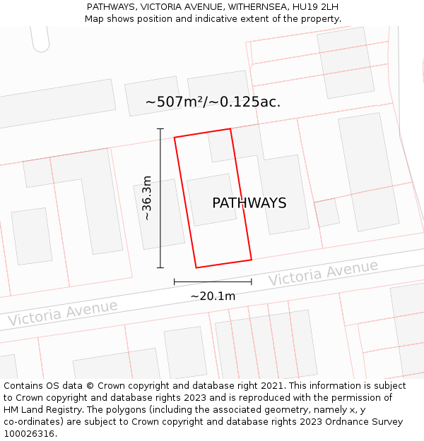 PATHWAYS, VICTORIA AVENUE, WITHERNSEA, HU19 2LH: Plot and title map