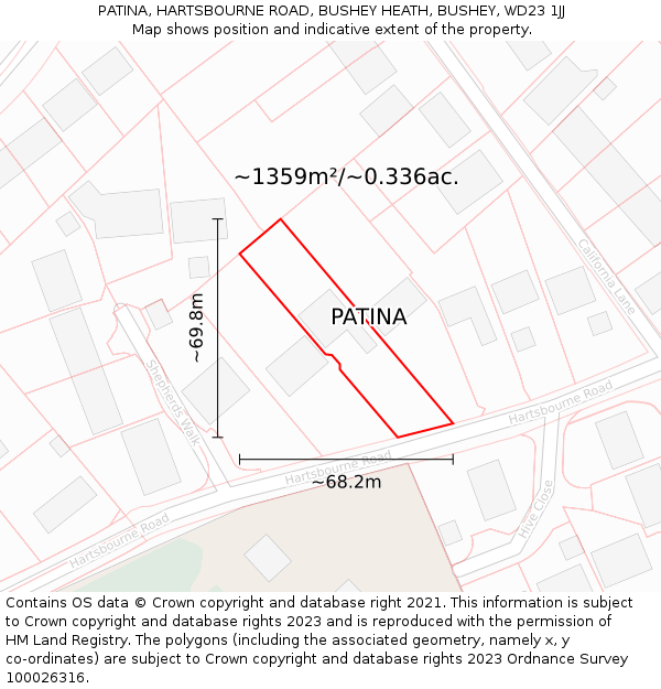 PATINA, HARTSBOURNE ROAD, BUSHEY HEATH, BUSHEY, WD23 1JJ: Plot and title map