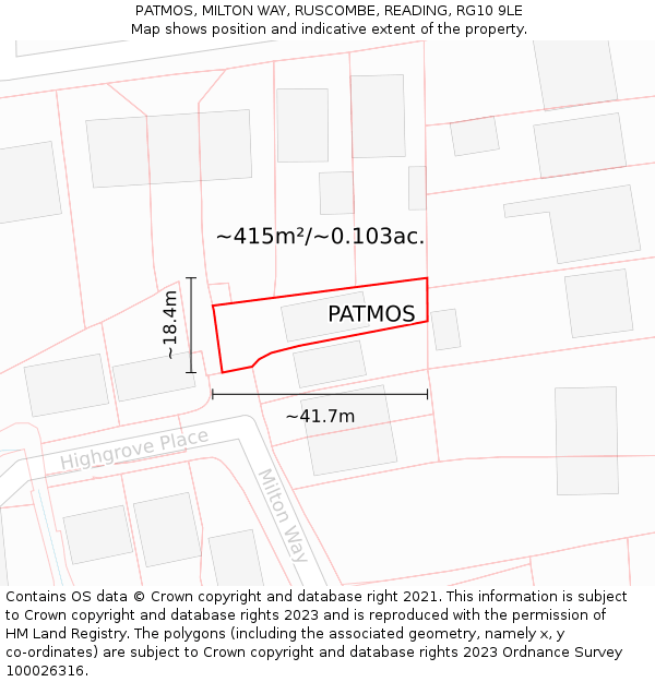 PATMOS, MILTON WAY, RUSCOMBE, READING, RG10 9LE: Plot and title map