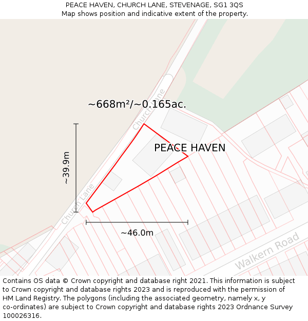 PEACE HAVEN, CHURCH LANE, STEVENAGE, SG1 3QS: Plot and title map