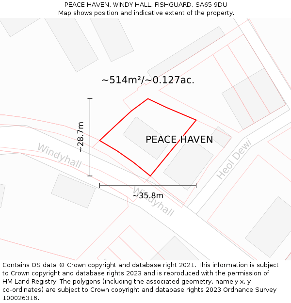 PEACE HAVEN, WINDY HALL, FISHGUARD, SA65 9DU: Plot and title map