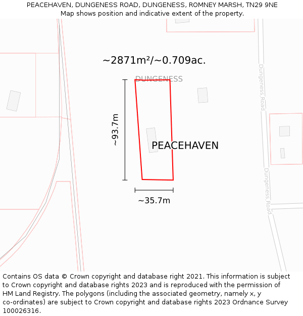 PEACEHAVEN, DUNGENESS ROAD, DUNGENESS, ROMNEY MARSH, TN29 9NE: Plot and title map