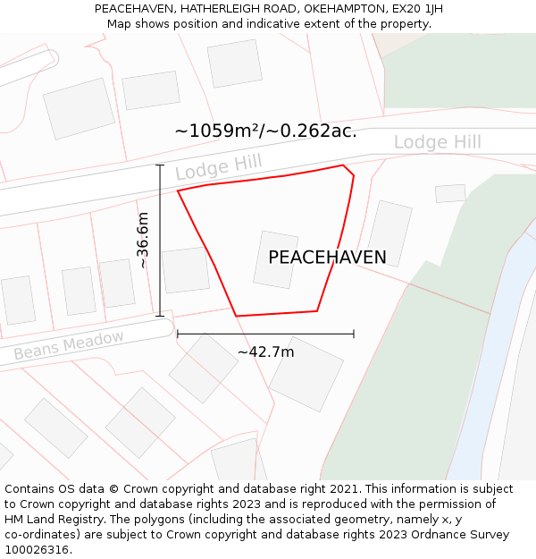 PEACEHAVEN, HATHERLEIGH ROAD, OKEHAMPTON, EX20 1JH: Plot and title map