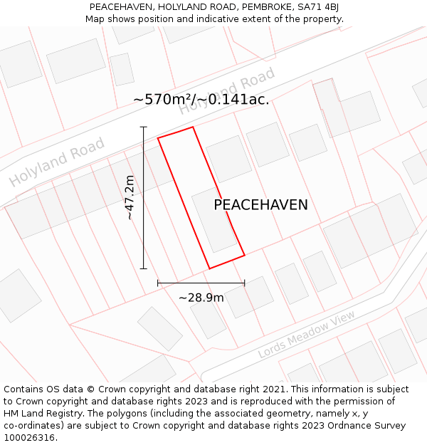 PEACEHAVEN, HOLYLAND ROAD, PEMBROKE, SA71 4BJ: Plot and title map