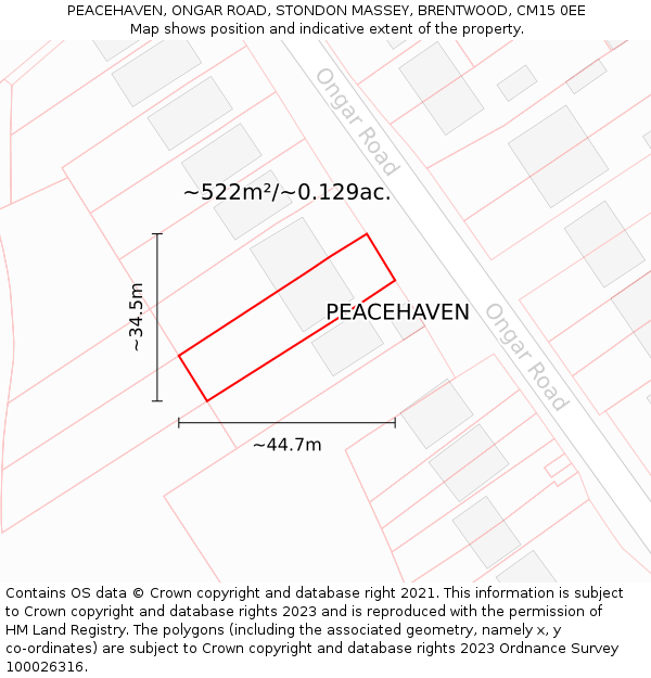 PEACEHAVEN, ONGAR ROAD, STONDON MASSEY, BRENTWOOD, CM15 0EE: Plot and title map