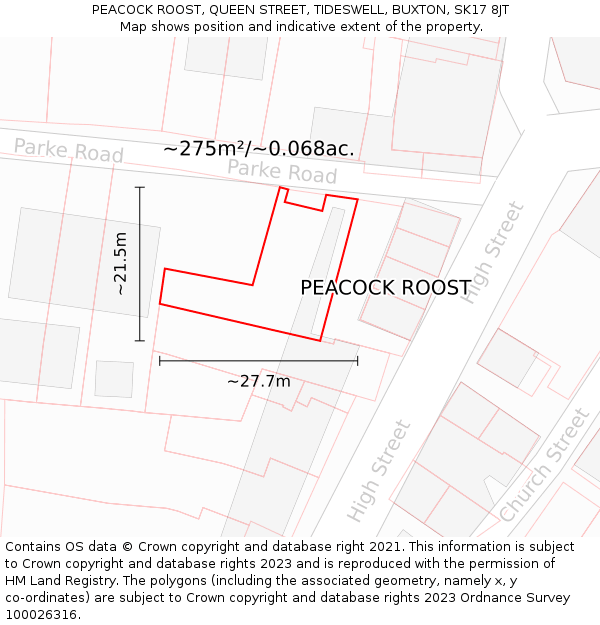 PEACOCK ROOST, QUEEN STREET, TIDESWELL, BUXTON, SK17 8JT: Plot and title map