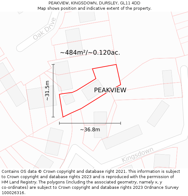 PEAKVIEW, KINGSDOWN, DURSLEY, GL11 4DD: Plot and title map