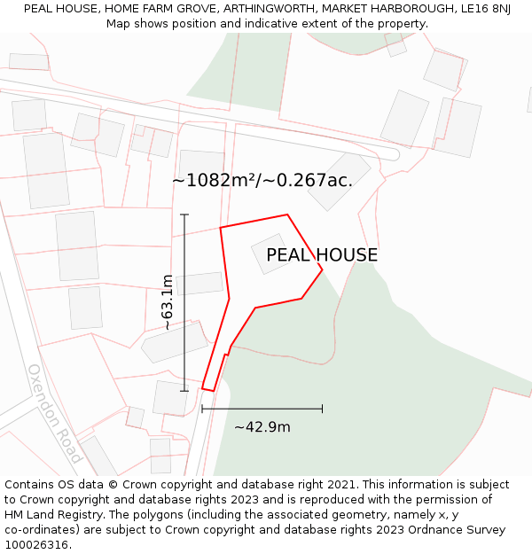 PEAL HOUSE, HOME FARM GROVE, ARTHINGWORTH, MARKET HARBOROUGH, LE16 8NJ: Plot and title map