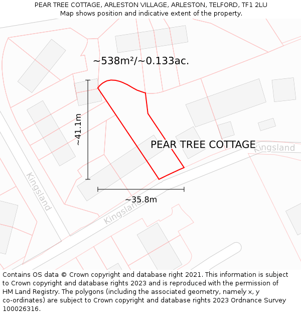 PEAR TREE COTTAGE, ARLESTON VILLAGE, ARLESTON, TELFORD, TF1 2LU: Plot and title map