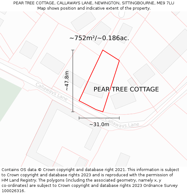 PEAR TREE COTTAGE, CALLAWAYS LANE, NEWINGTON, SITTINGBOURNE, ME9 7LU: Plot and title map